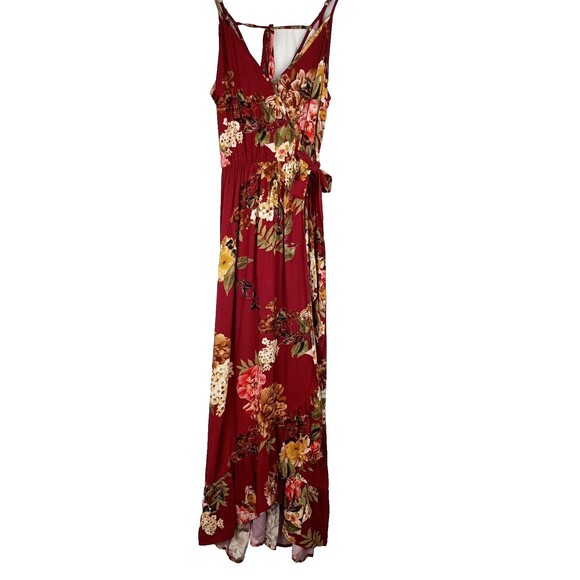 Band of Gypsies Dresses & Skirts - Band of Gypsies Floral Maxi Dress Wrap Style Ruffle Hem Size S Wine Red Summer